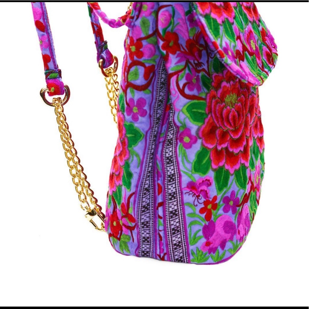 Blumera Nadine Purple Floral Embroidered Bohemian Backpack - Picture 2 of 8